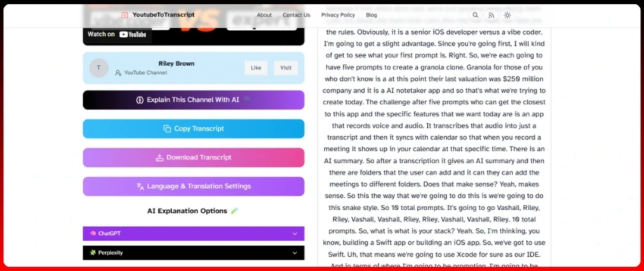 YouTube to Transcript Step 4