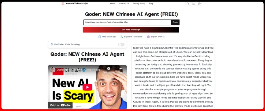 YouTube to Transcript Step 1